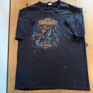 Harley Davidson Shirt Mens XL Black Wild Outpost Hog Biker Graphic Distressed